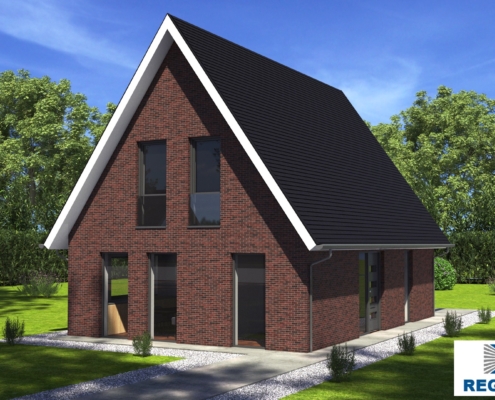 Afbeelding van een traditionele woning met kap, ontworpen met staalframe door Regio-Huis voor een energiezuinige en duurzame woning. 01