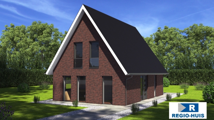 Afbeelding van een traditionele woning met kap, ontworpen met staalframe door Regio-Huis voor een energiezuinige en duurzame woning. 01